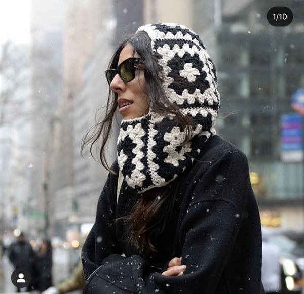 

beanieskull caps colorful wool knit balaclava granny wooden square winter warm crochet hoodie hat accessories 230321, Blue;gray