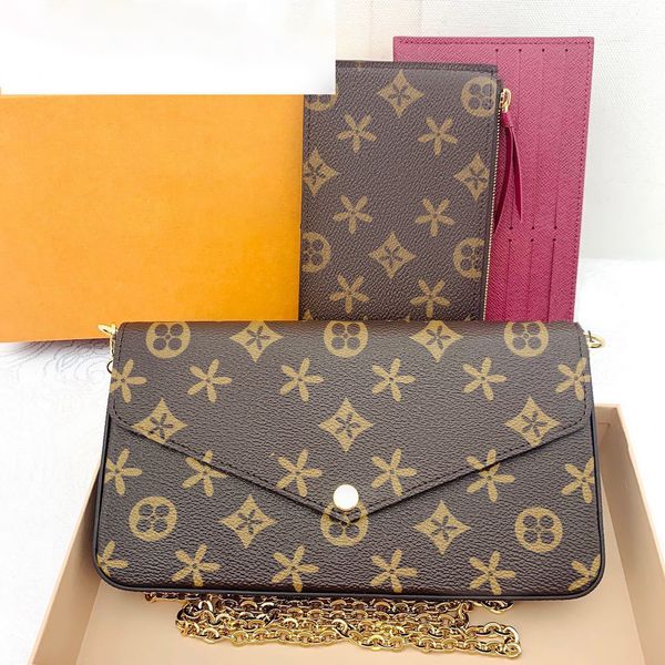 

wallets m61276 multi felicie pochette 3piece chain bags luxury designer women man messenger purse genuine leather handbags cross body should, Red;black