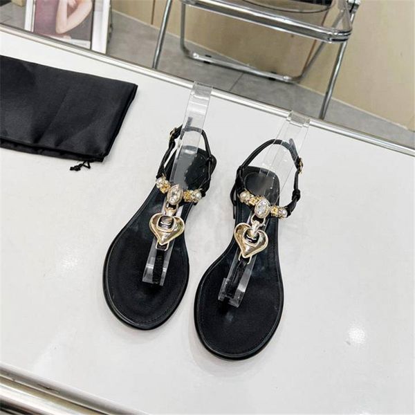 

fashion women's sandals 2023 channel luxury brand letter logo summer women's high heels men's casual student flats 08-015, Black