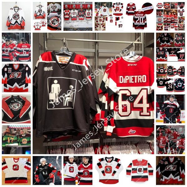 

custom ohl ottawa 67's stitched hockey jersey 31 will cranley 30 cedrick andree 64 michael dipietro 1 seamus kotyk 21 jacob middleton 3, Black;red