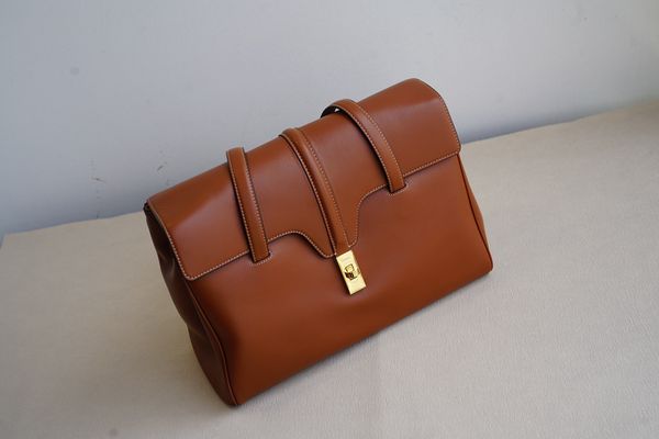 

luxury brand designer cow leather handbag medium smooth tote bag brown color