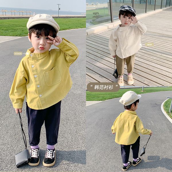 

kids shirts spring autumn boys casual long sleeve blouse two colors 230321, White;black