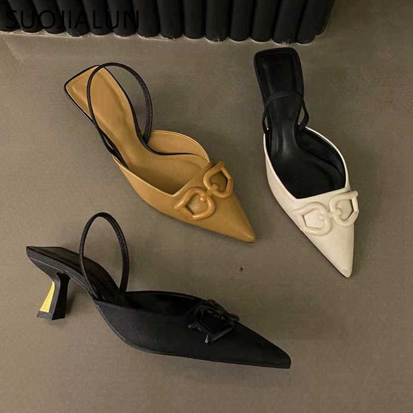 

sandals suojialun 2023 spring new brand women sanda fashion pointed toe slip on ladies eelgant slingback shoes thin high heel mules pump g23, Black
