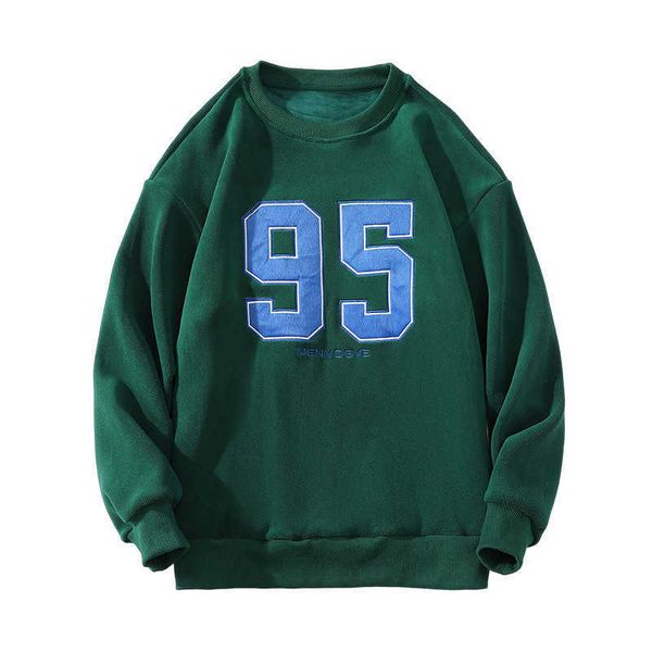 

men's hoodies autumn and winter new men's sweater plush thickened round neck wearing fashion versatile pullover sweater men, Black
