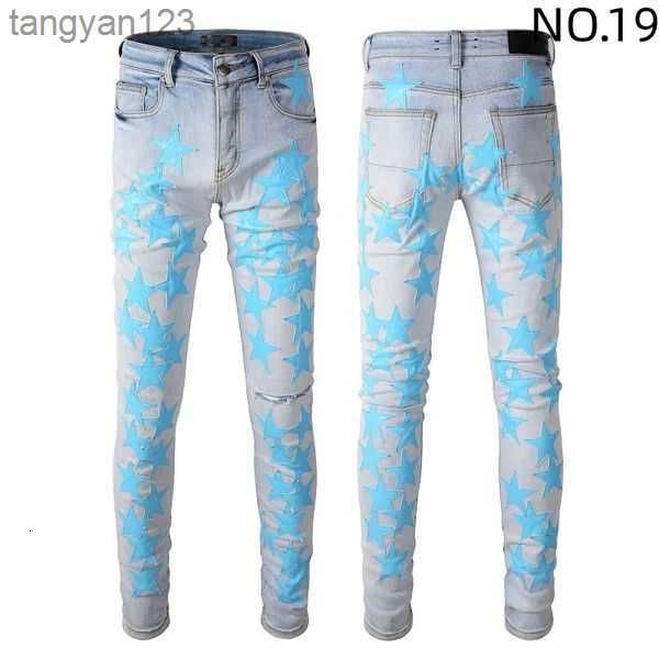 

black ripped jeans miri designer motorcycle trendy ripped patchwork hole size 30-40 streetwear all year round slim legged dbp8, Blue