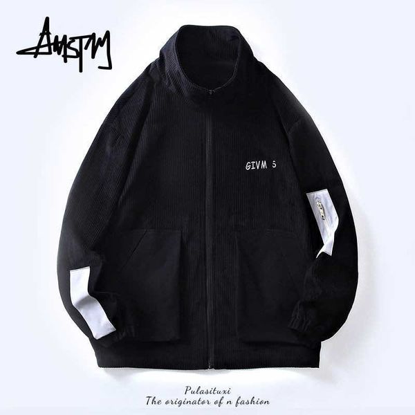 

plattusi co branded jacket men's spring autumn fashion trend oversize corduroy jacket, Black;brown