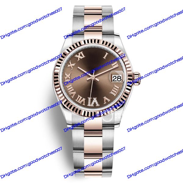

selling women's watch 2813 automatic watch 278241 31mm brown dial star decorated 18k rose gold stainless steel strap folding buckle 278, Slivery;brown