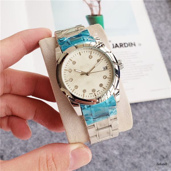 

manufacturers wholesale high-grade calendar simple type automatic mechanical men's business watch 36mm gold diamond fine steel band, Slivery;golden