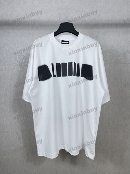 

xinxinbuy men designer tee t shirt 23ss paris tape pattern print short sleeve cotton women black white blue yellow xs-l, Black;brown
