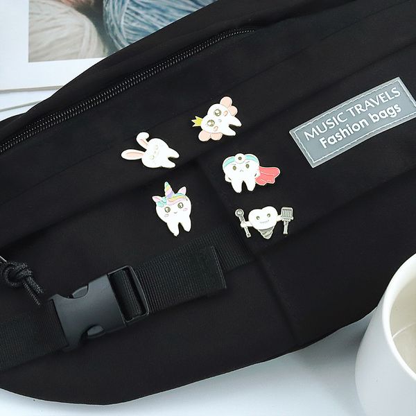 

unicorn rabbit teeth model brooch care protect tooth series enamel pin jewelry women clothes handbags alloy lapel badge decoration, Gray