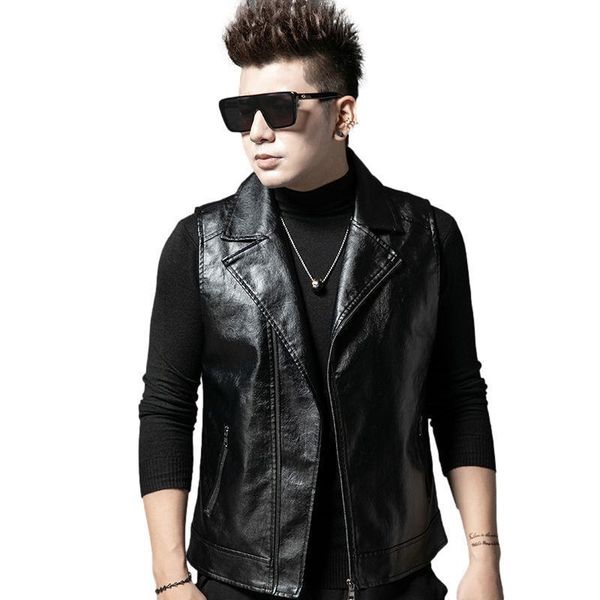 

men's vests idopy men black motorcycle waistcoat male faux leather lined winter warm biker sleeveless jacket vest 230320, Black;white