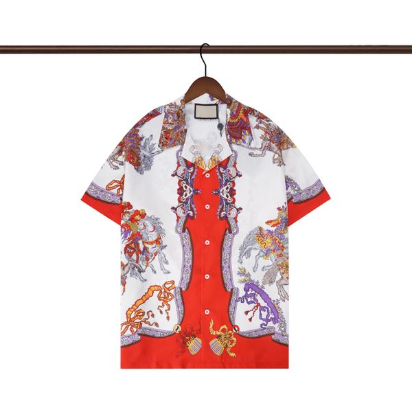 

luxury designer mens fashion geometric print bowling shirt hawaii floral casual shirts men slim fit short sleeve variety ck5i, White;black