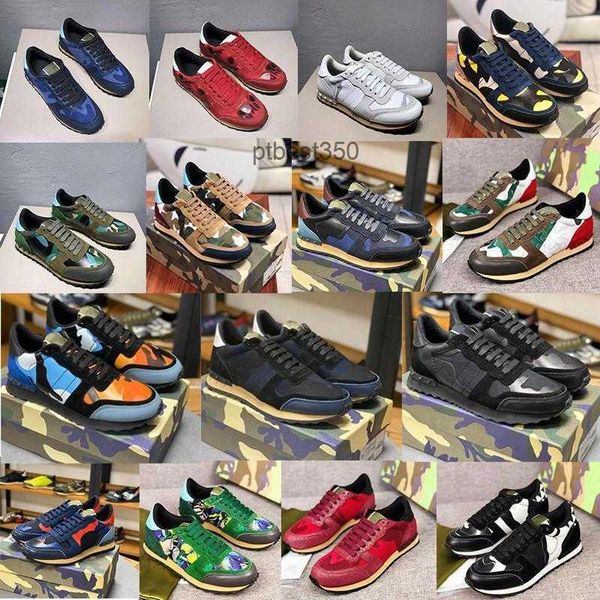 

mens camouflage sneaker womens rivet shoes studded flats mesh camo suede leather casual trainers rockrunner sh valentinoe''valenti, Black