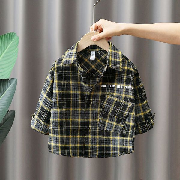

kids shirts boys' style 2-8 year old children's casual handsome spring and autumn season plaid grey orange cotton long sleeve shir, White;black