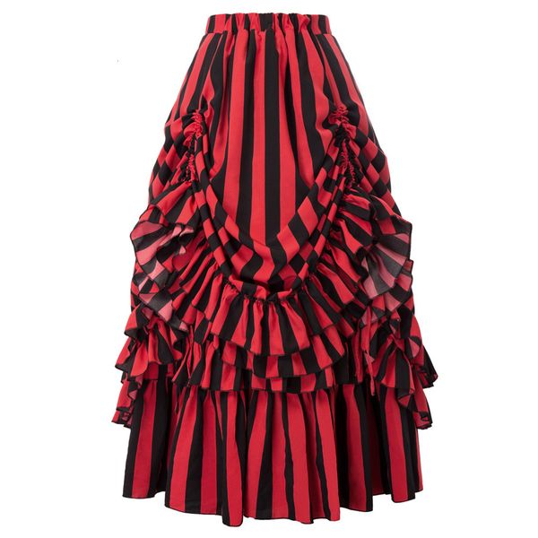

skirts women's skirt gothic bustle pleated stripe printed solid vintage elastic waist length adjustable ruffles middle ages 230321, Black