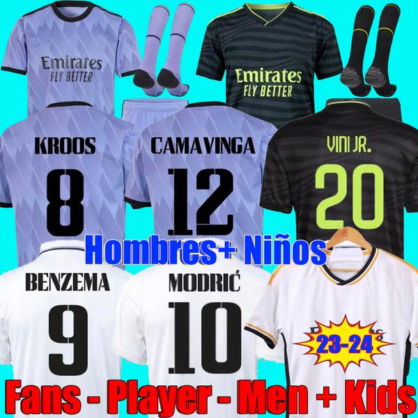 

22 23 24 player version soccer jerseys benzema rodrgo camiseta 2023 2024 vini jr camavinga tchouameni football shirt kids real madrids camis, Black;yellow