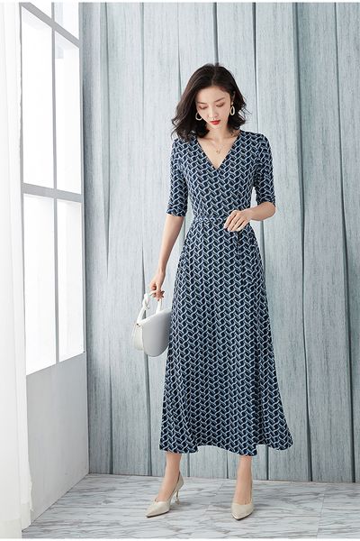 

casual dresses half sleeve korea women bohemian beach wrap maxi dress print lace-up slim waist elegant ladies casual holiday dress clothing, Black;gray