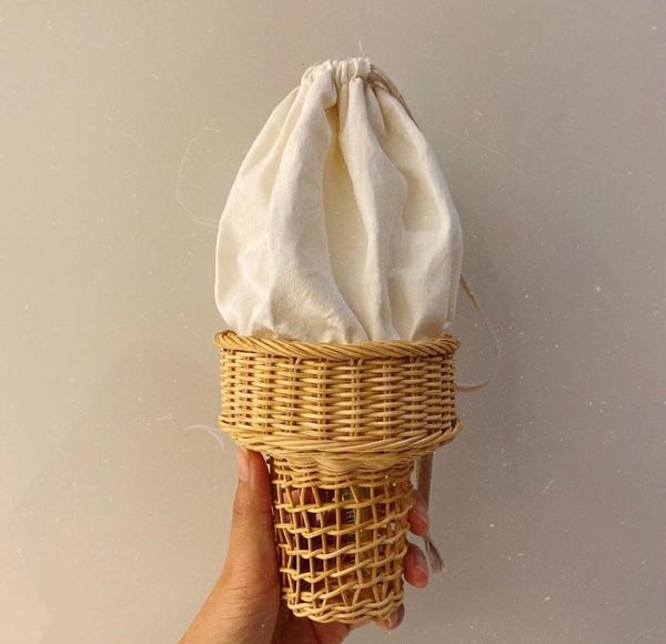 

evening bags funny ice cream shape rattan designer hollow wicker women shoulder handmade woven summer crossbody chic small purse 230320