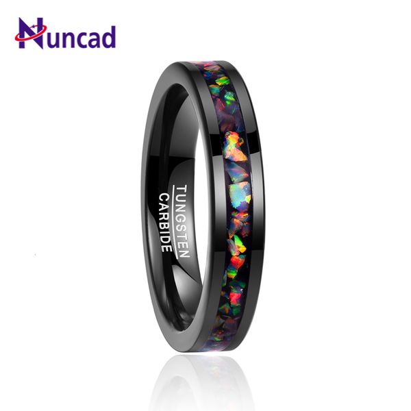 

wedding rings nuncad 4mm wide inlaid opal black tungsten carbide men t091r men s male jewelry gift 230321, Slivery;golden