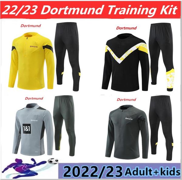 

22/23 tracksuits soccer sets bellingham hummels brandt men and kids futbol de football training suit jogging chandal haaland dortmund soccer, Black