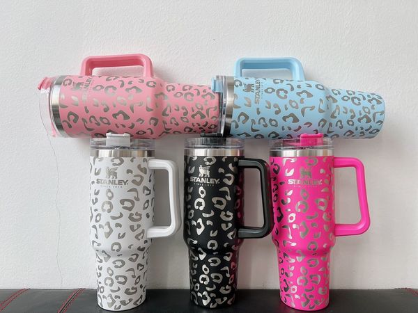 

tumblers wholesale leopard print stanley 40oz reusable tumbler cups quenche with handle and straw stainless steel insulated travel mug tumbl