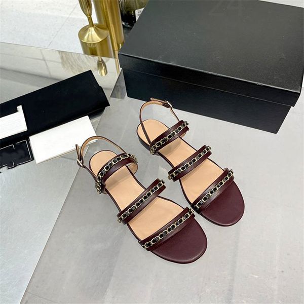 

summer popular 2023 women sandals channel luxury brand business dress wedding party leather high heels casual flat slippers 05-010, Black