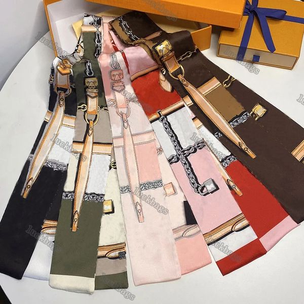 

designer classic bag parts letters print floral silk scarf headband for women fashion luxury long handle bag scarves shoulder tote luggage r, Black