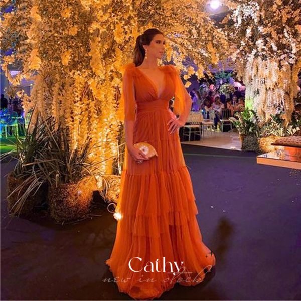 

party dresses cathy puffy sleeve aline prom orange multilayer evening organza vneck 230320, White;black