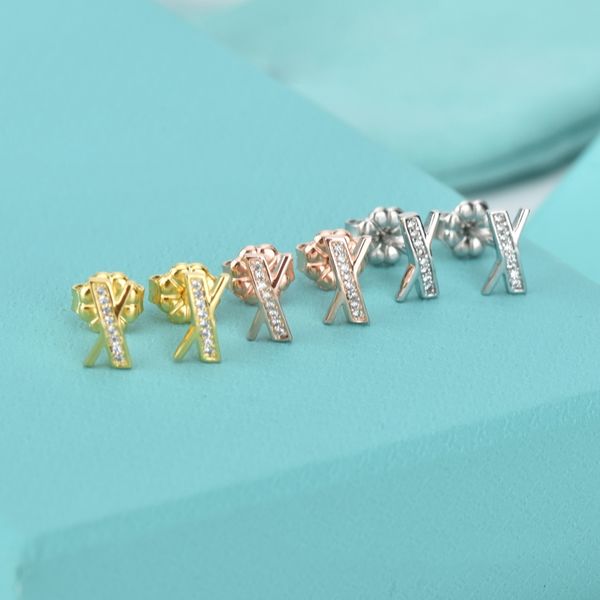 

925 sterling silver stud x-sharp earrings designer for women classic brand selling 18k gold and rose gold earring with logo fashion luxury j, Golden;silver