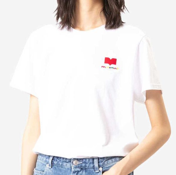 

isabel marant women designer tshirt new casual fashion letter gradual printing straight women fashion versatile round neck 23ss, White
