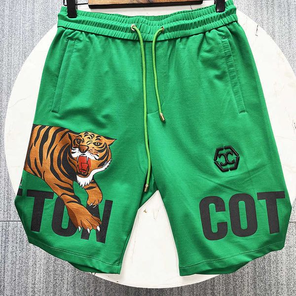 

men's shorts shorts men's thin fashion tiger embroidery european green pants casual capris, White;black