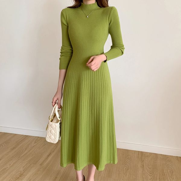 

casual dresses smlinan autumn winter sweaters knitting dress women stand neck long sleeve slim knit dress ladies elegant casual long dresses, Black;gray