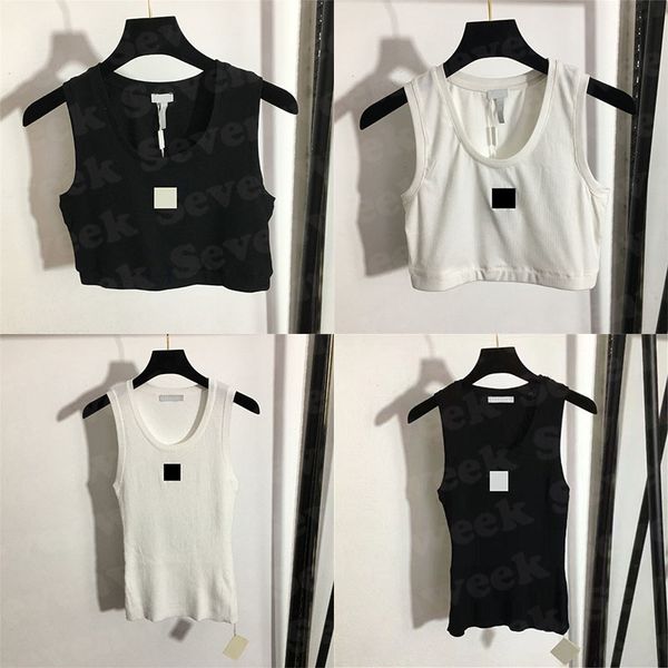 

women knits t shirts tank embroidery pattern knitted hoodie sleeveless sports slim vest, White