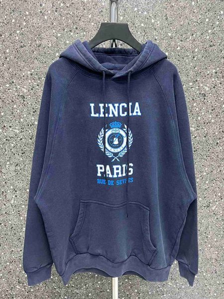 

plush t shirt designer luxury coats balciga version b paris crown wheat ear crack print loose os cashmere washing water men's women&#03, Black