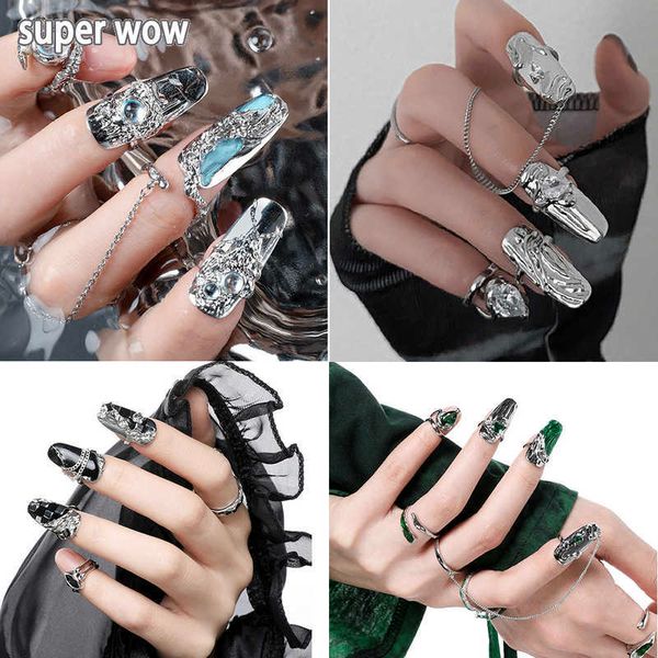 

trendy fashion nail ring armor set silver color irregular pieces adjustable open rings jewellery accessory women gifts 0608, Golden;silver