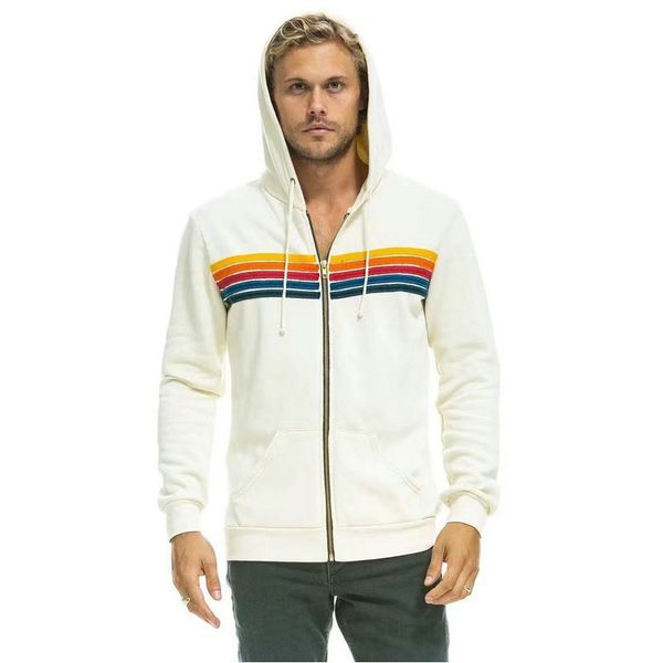 

hoodie men designer clothes zip up hoodies sweatshirts rainbow stripe splicing long sleeve sweatshirt zipper pocket coat casual slim fashion, Black