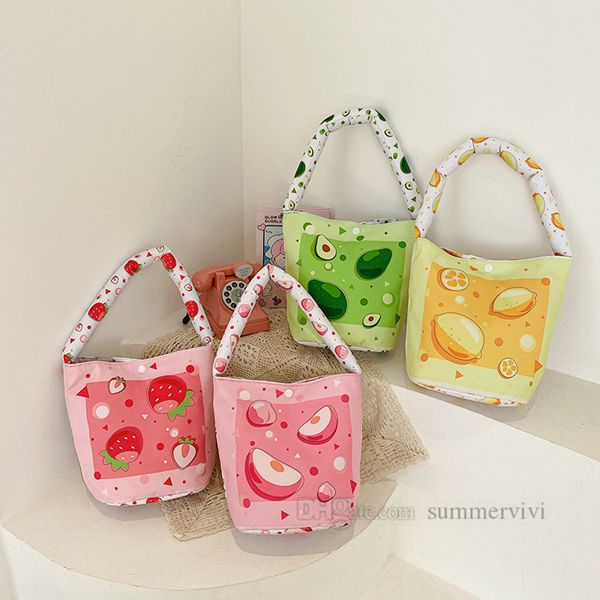 

children fruit printed handbags girls alar one shoulder bucket bag summer kids beach holiday handbag z0978, Black