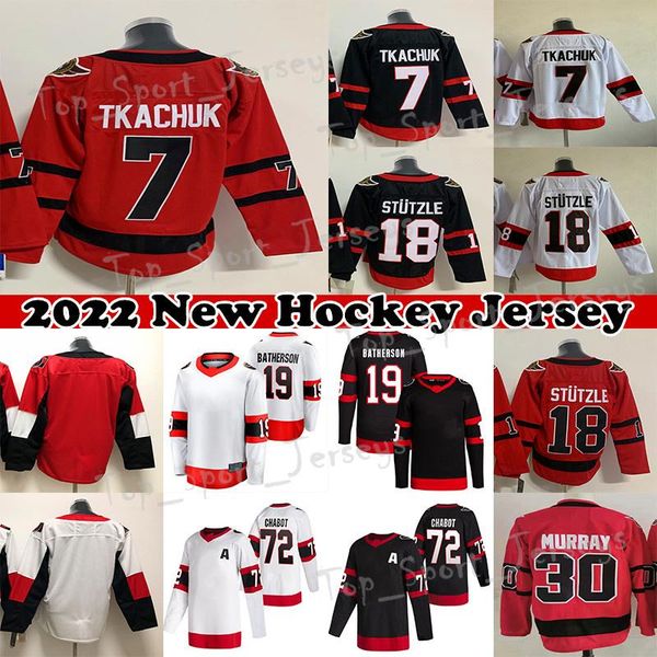 

ad hockey jersey 7 brady tkachuk 72 thomas chabot 18 tim stutzle 30 matt murray 9 josh norris 19 drake batherson reverse retro show logo on, Black;red