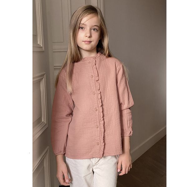 

kids shirts spring girls muslin blouse 100% cotton soft long sleeves retro children's shirts with buttons casual straight cut tz211 23, White;black