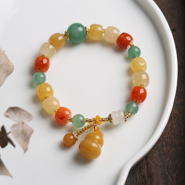 

jewellery chain gold silk jade bracelet tympanic bead pumpkin beads gourd hand string fabulous wild beast bracelet girl gift, Black