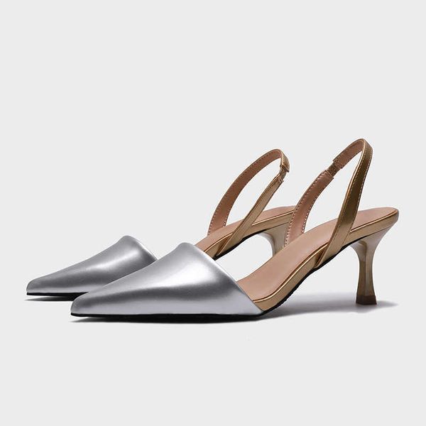 

sandals elegant pointed toe silver sandals women brand designer d'orsay high heels summer shoes backsling gladiator sandalias mujer 202, Black