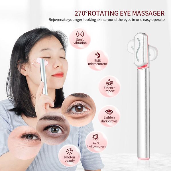 

eye massager 4 in 1 ems microcurrent red light sonic vibration antiaging skin tighten compress reduce bags dark circles 230321