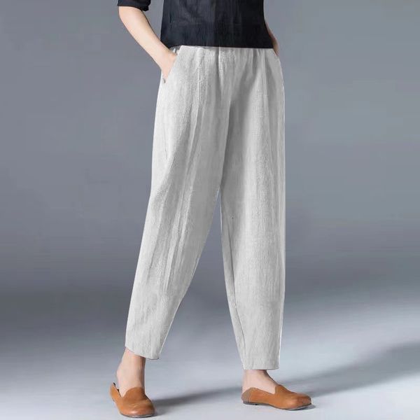 

women's pants capris loose and thin anti-cotton elastic waist wide leg pants retro art casual solid color trousers simplicity fashion w, Black;white