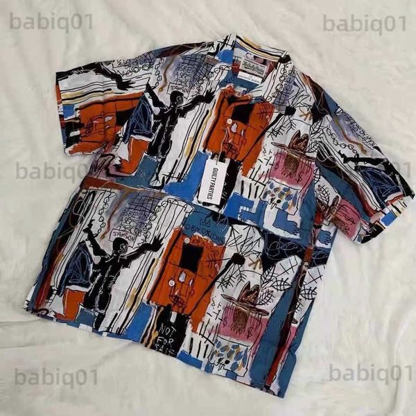 

men's casual shirts graffiti wacko maria shirt men women casual summer hawaiian tees shirts t230321, White;black