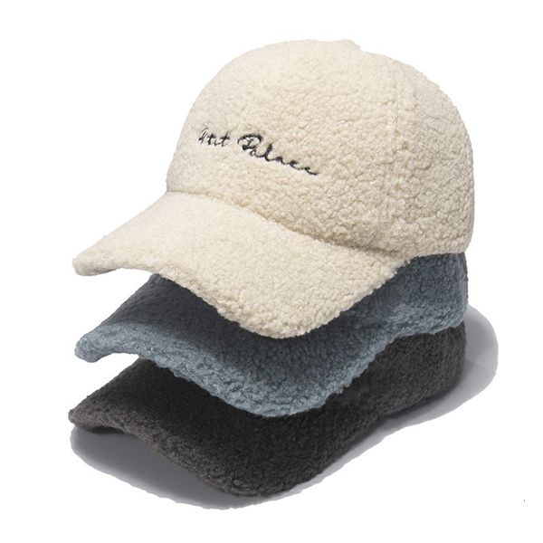 

ball caps pragmapism lamb fur hats female autumn winter women version letter warm plush baseball gorras 230321, Blue;gray