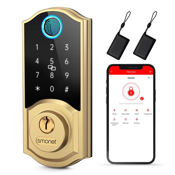 

smonet fingerprint door smart lock keyless entry electronic lock deadbolt with keypad/ bluetooth /ic fob usb charge for home