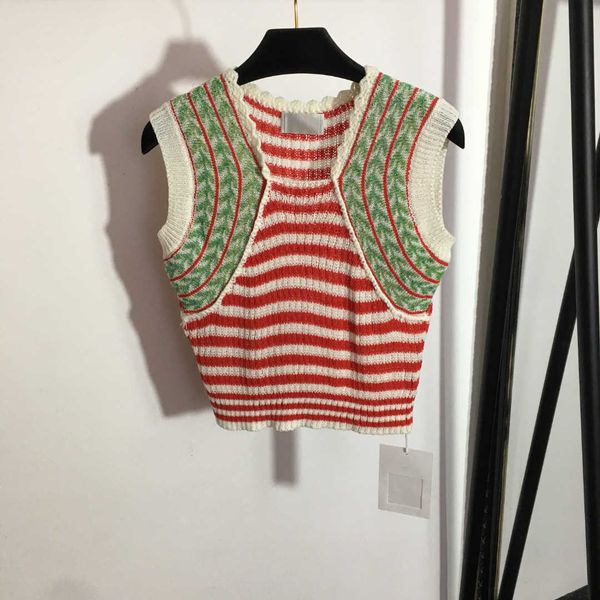 

23ss designer women brand knit vest color matching tricolor striped knitted vests elastic force womens clothes, White