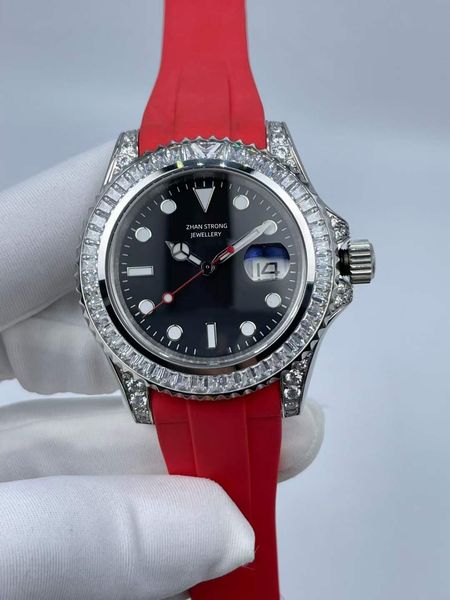 

40mm colorful rubber strap mens watches automatic mechanical stainless steel men watches diamond bezel designer sports casual man wristwatch, Slivery;golden