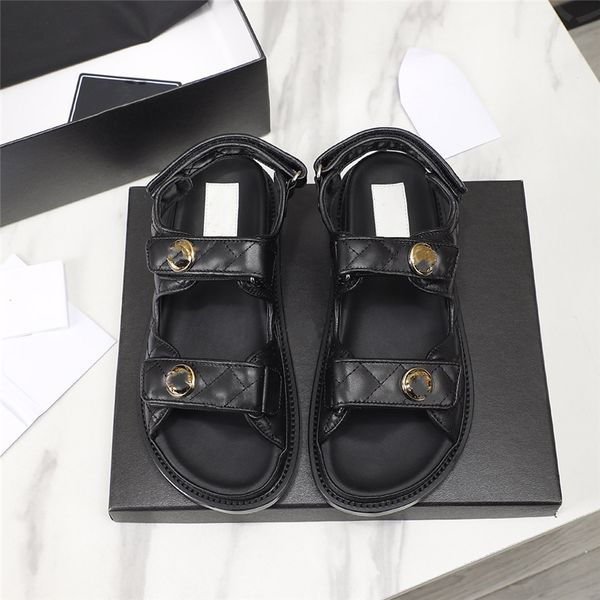

fashion women's sandals 2023 channel luxury brand letter logo summer women's high heels men's casual student flats 08-06, Black