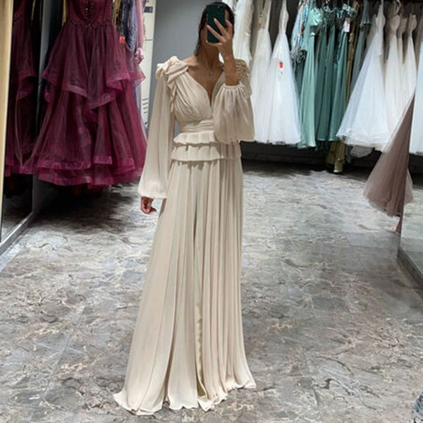 

party dresses chiffon aline evening gowns puffy full sleeve floor length v neck wedding 2023 elegant custom made 230320, White;black
